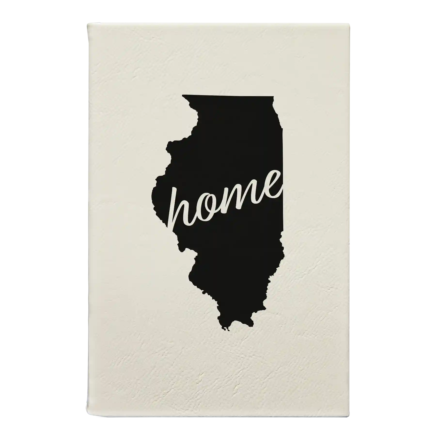 Small white leatherette sketch book laser etched with 'Illinois Home' design
