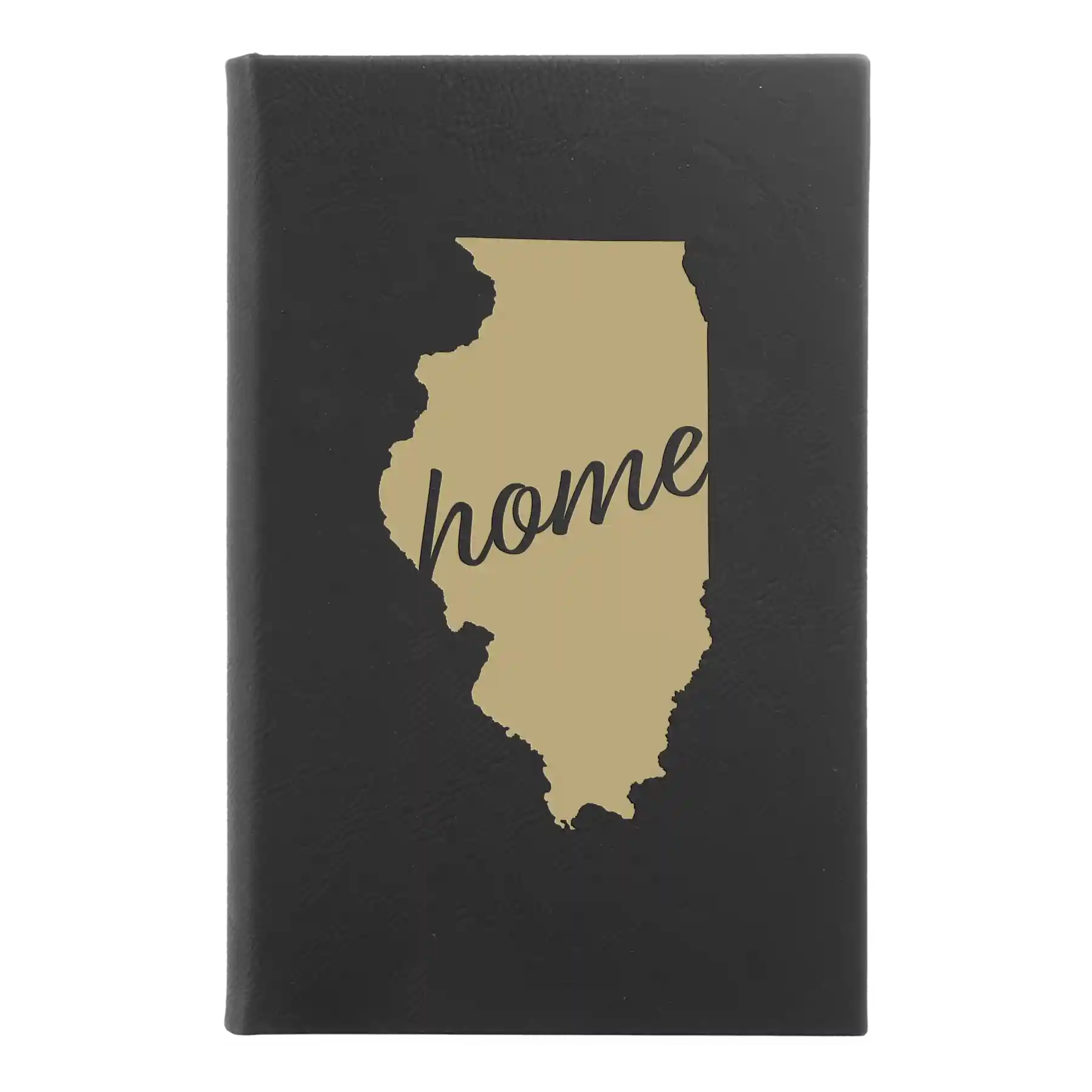 Small black/gold leatherette journal laser etched with 'Illinois Home' design