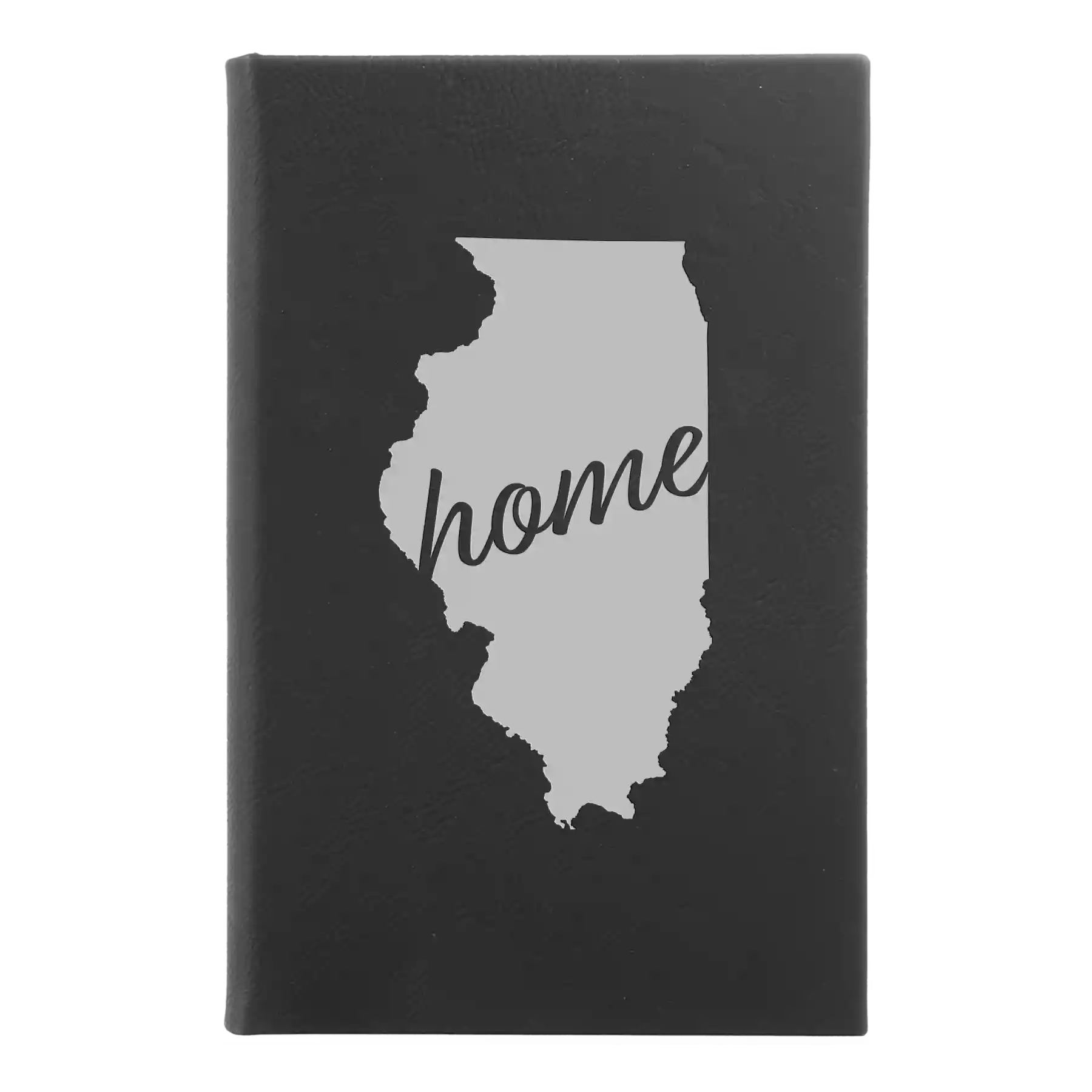 Small black/silver leatherette journal laser etched with 'Illinois Home' design