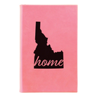 Small pink leatherette sketch book laser etched with 'Idaho Home' design
