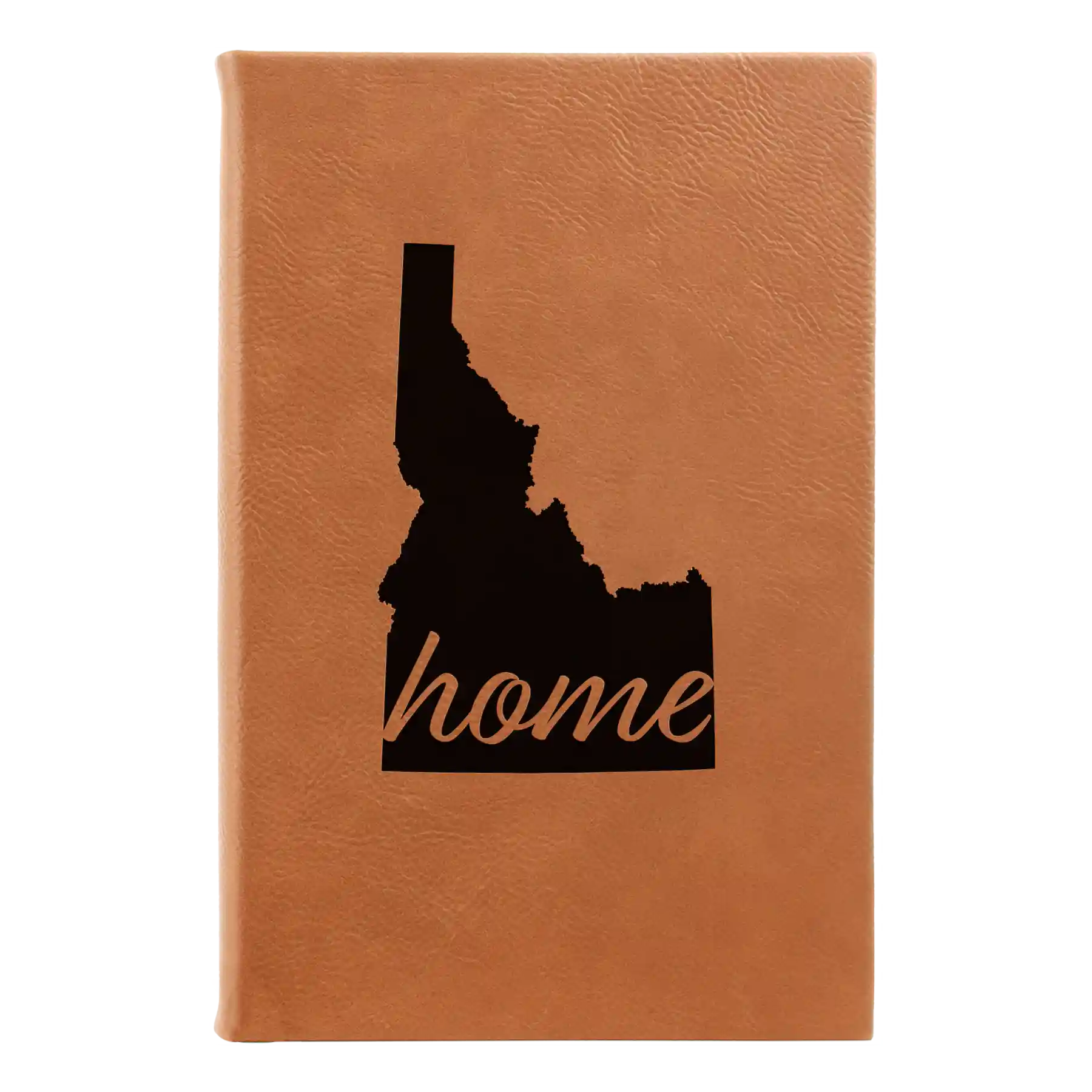 Small rawhide leatherette sketch book laser etched with 'Idaho Home' design