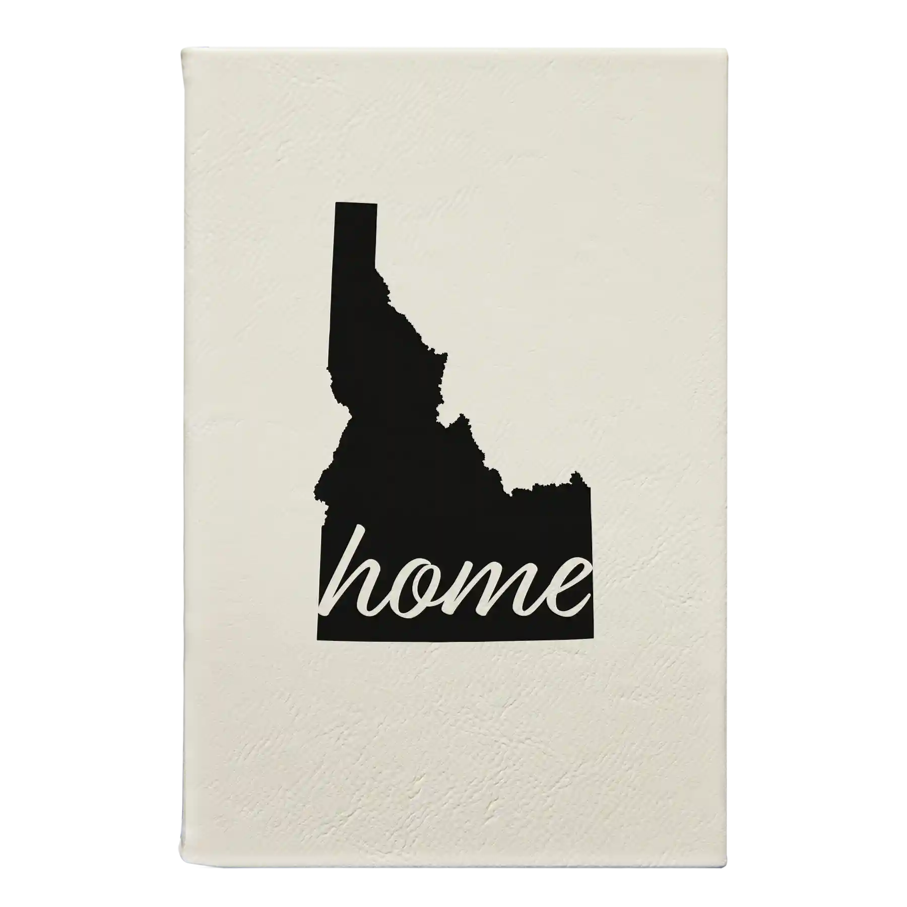Small white leatherette journal laser etched with 'Idaho Home' design