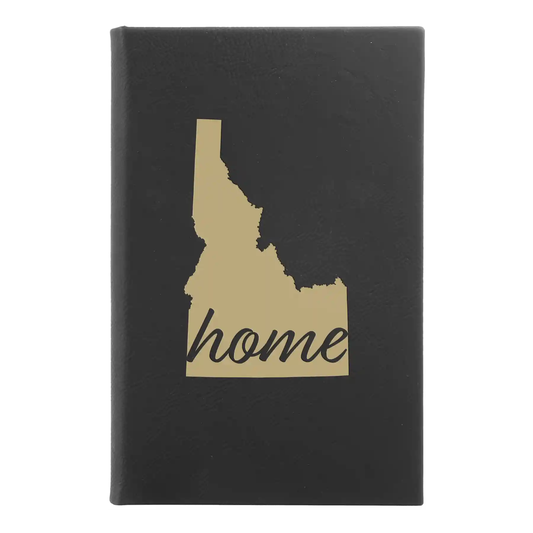 Small black/gold leatherette journal laser etched with 'Idaho Home' design
