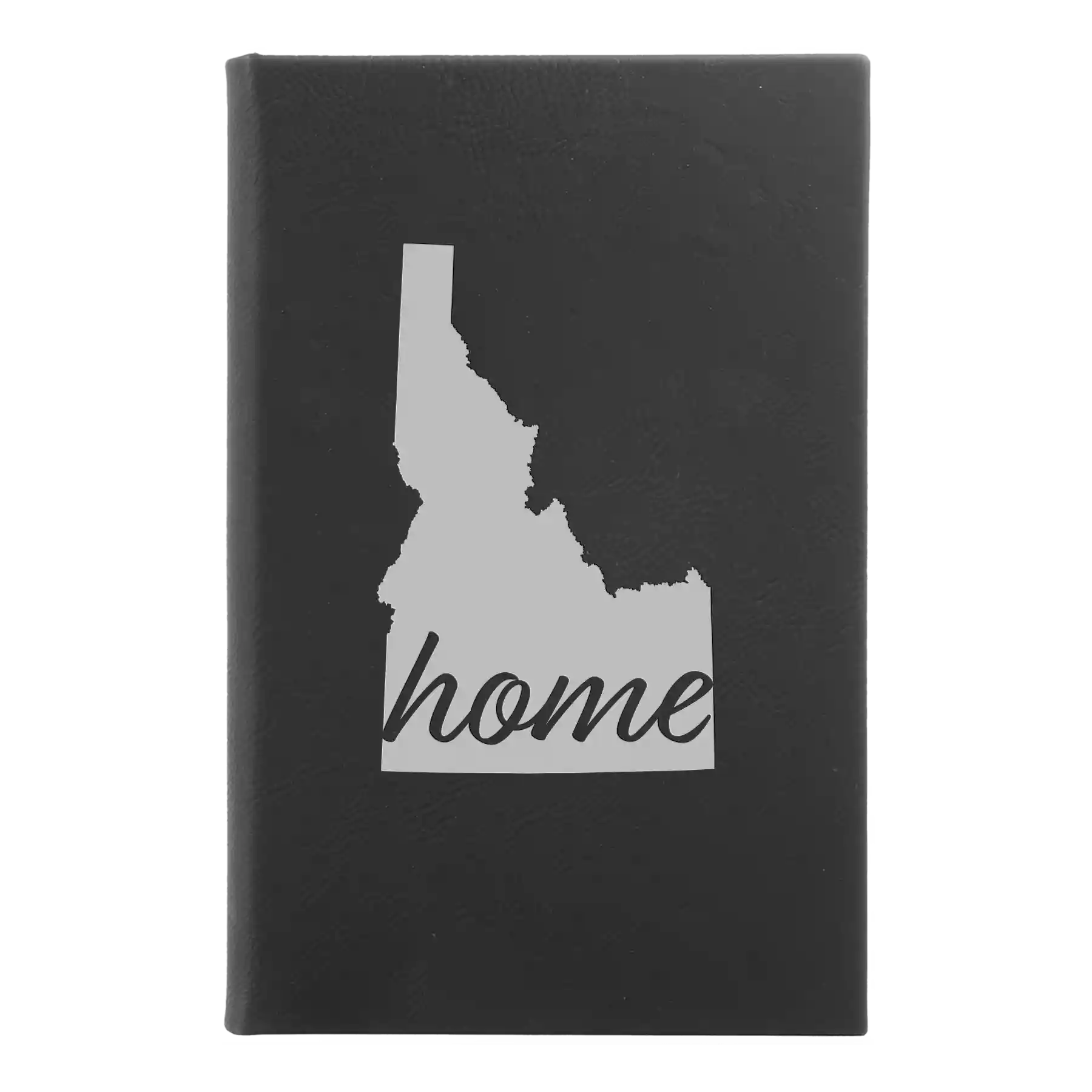 Small black/silver leatherette sketch book laser etched with 'Idaho Home' design