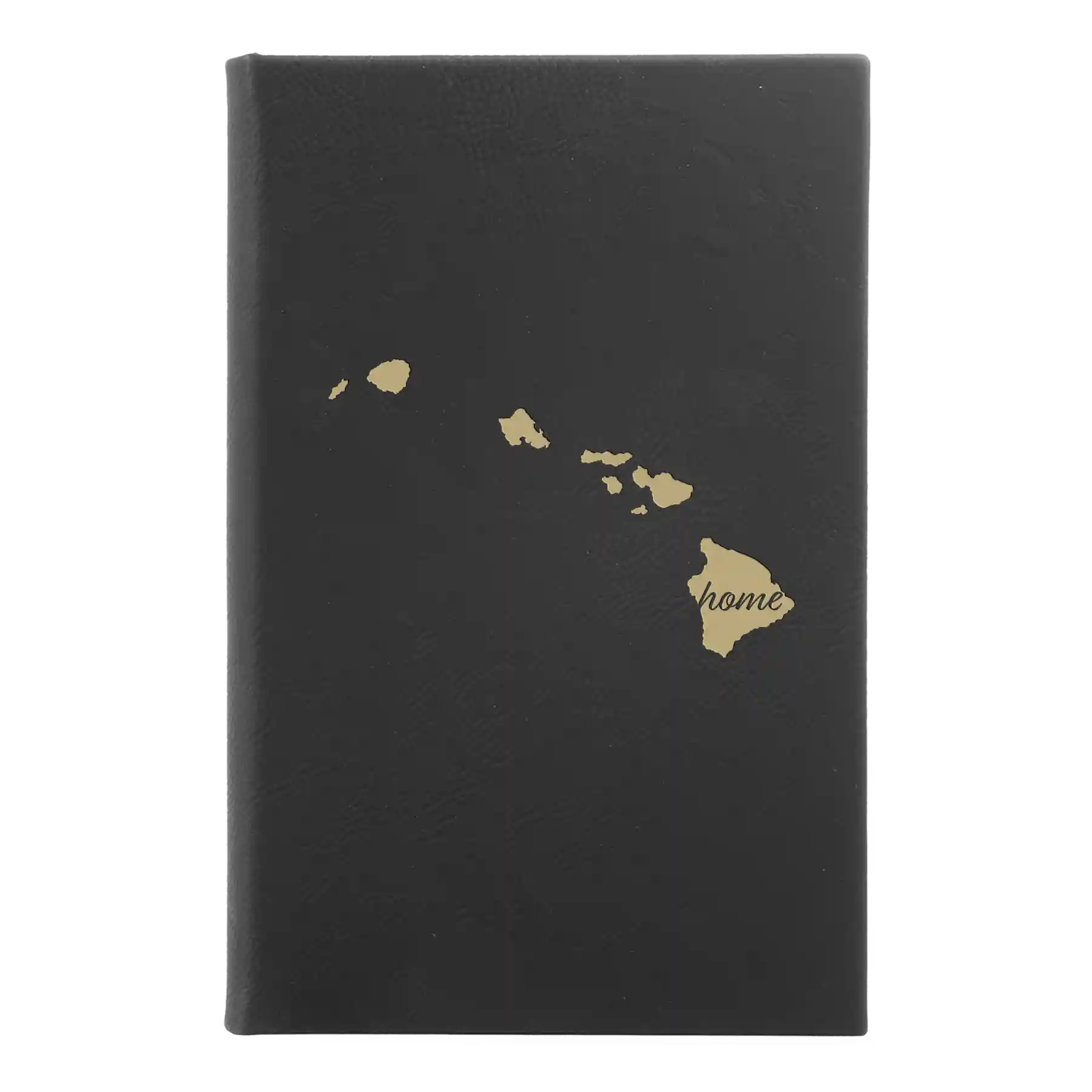 Small black/gold leatherette sketch book laser etched with 'Hawaii Home' design