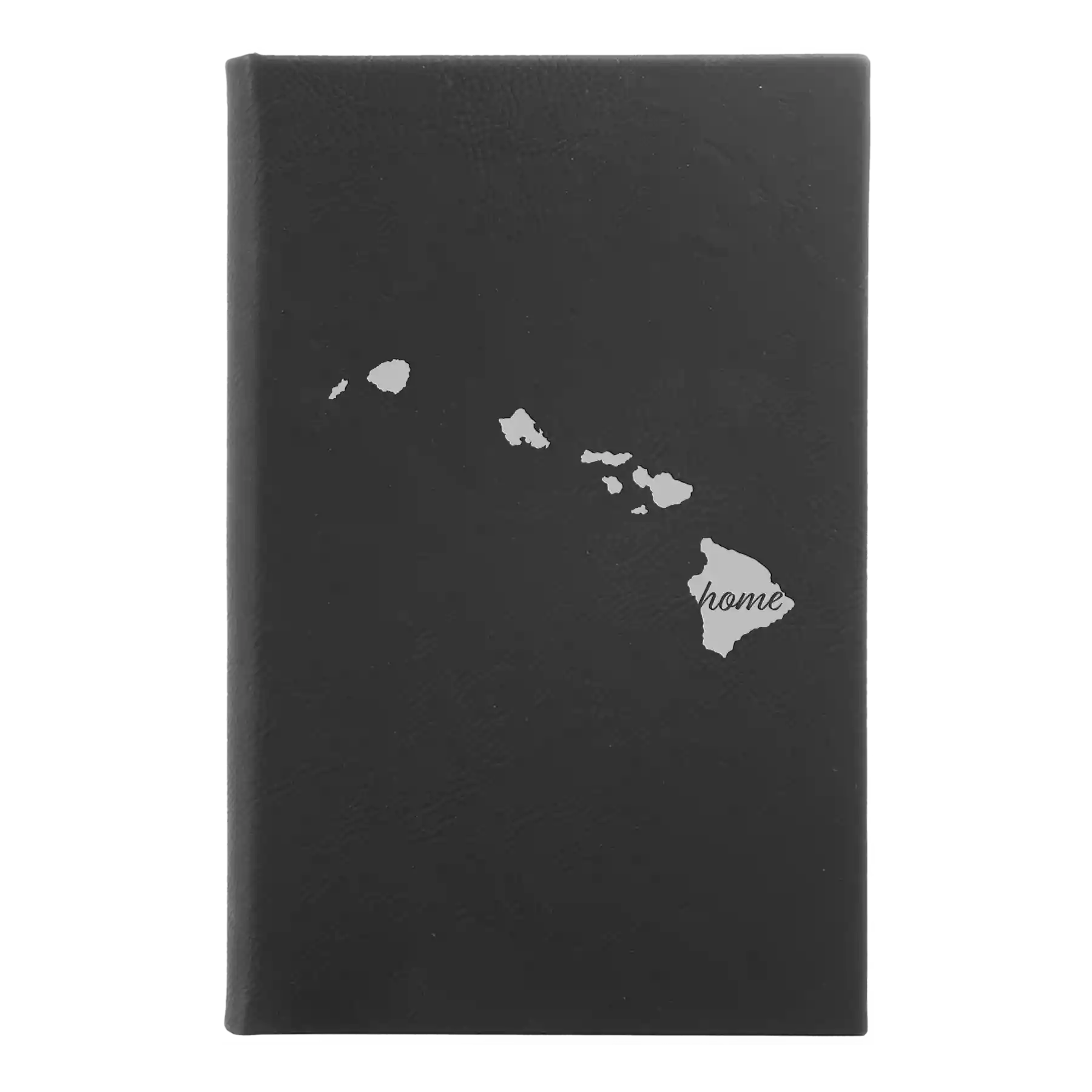 Small black/silver leatherette sketch book laser etched with 'Hawaii Home' design