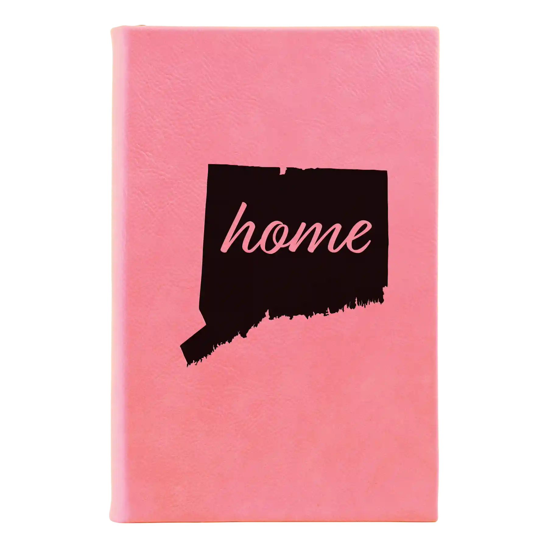 Small pink leatherette journal laser etched with 'Connecticut Home' design