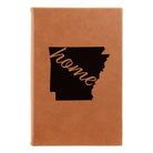 Small rawhide leatherette sketch book laser etched with 'Arkansas Home' design