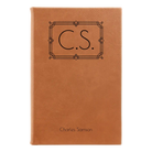 Small rawhide leatherette journal laser etched with 'Art Deco Initials' design