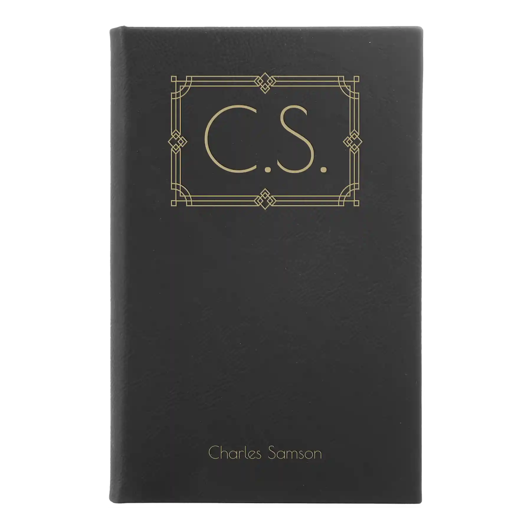 Small black/gold leatherette journal laser etched with 'Art Deco Initials' design