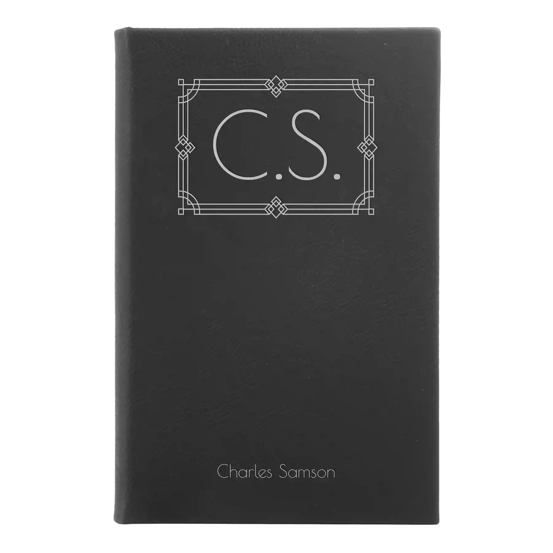 Small black/silver leatherette journal laser etched with 'Art Deco Initials' design