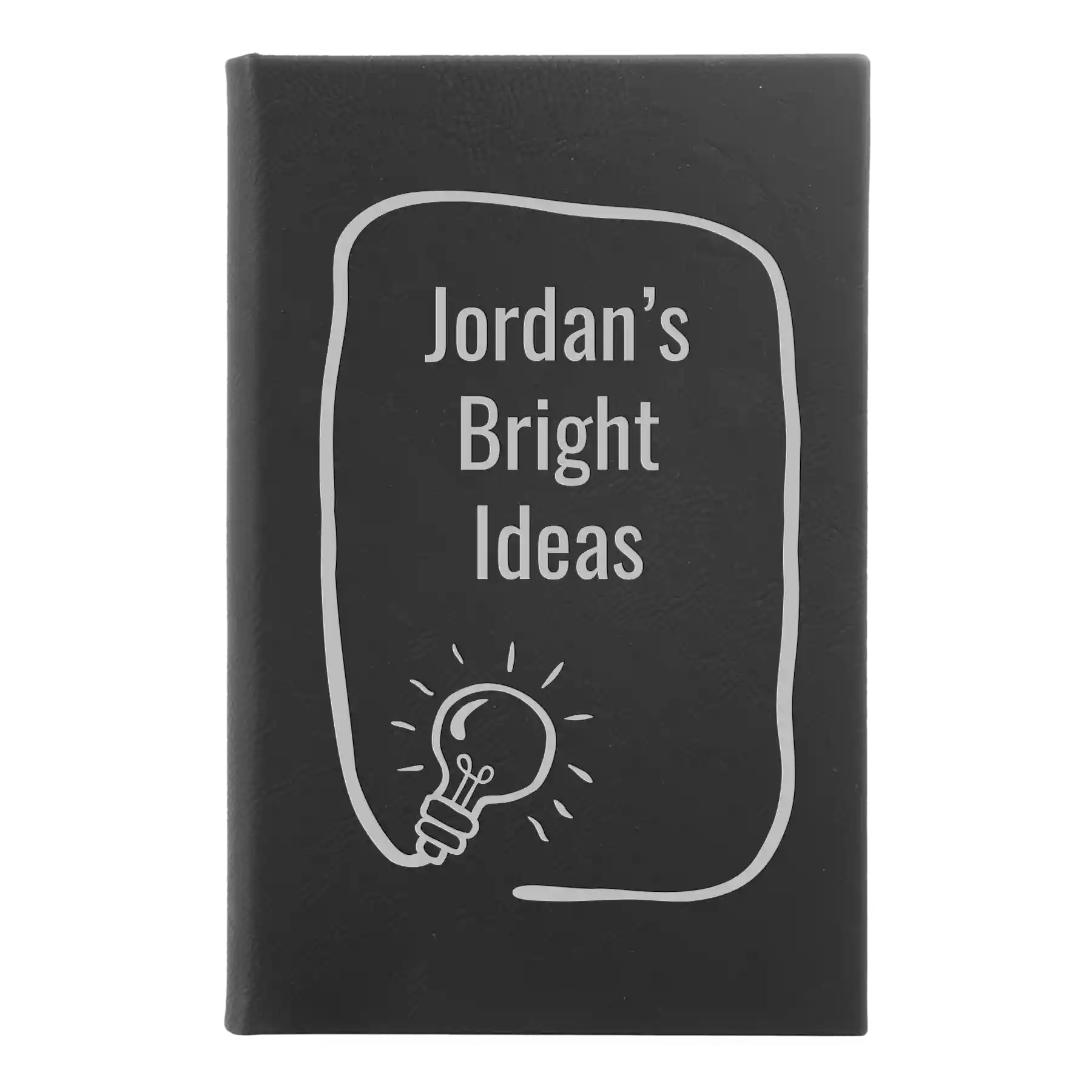 Small black/silver leatherette journal laser etched with 'Bright Ideas Journal' design