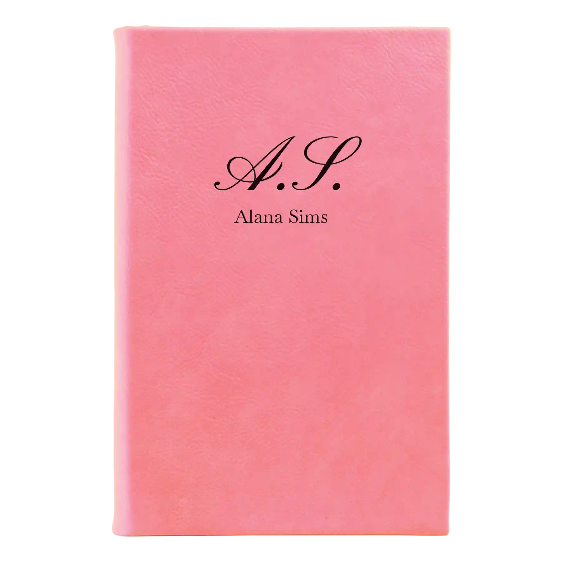 Small pink leatherette journal laser etched with 'Cursive Initial' design