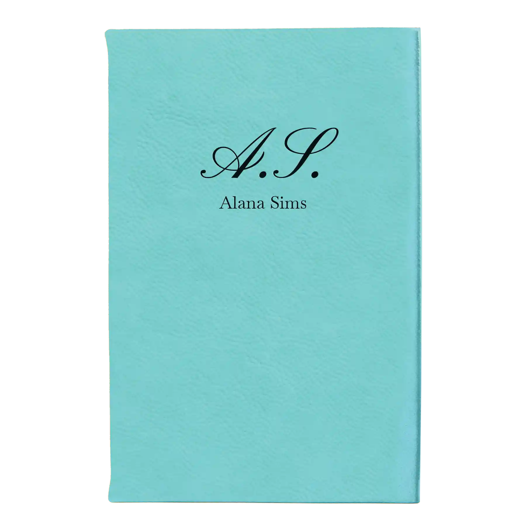 Small teal leatherette journal laser etched with 'Cursive Initial' design
