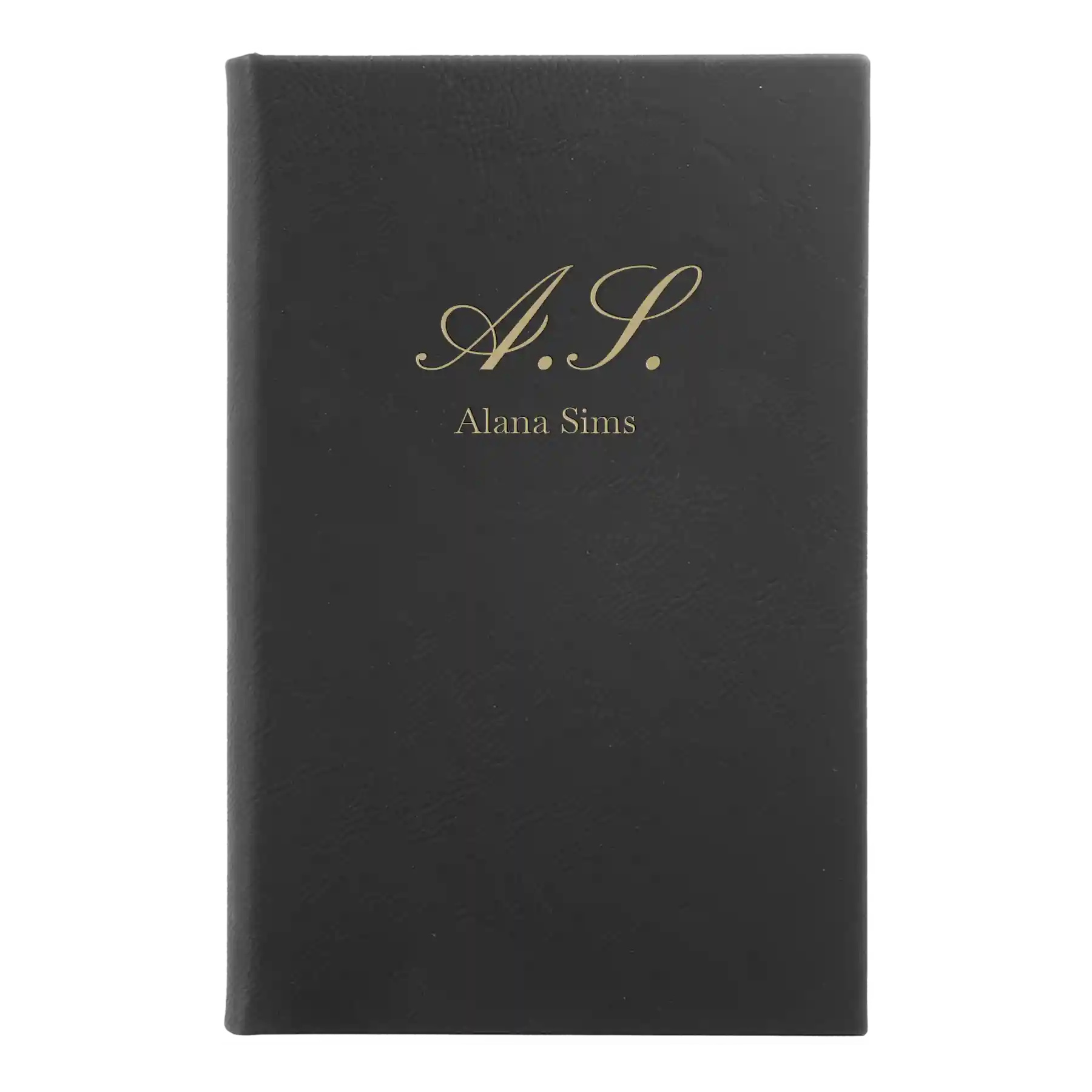 Small black/gold leatherette journal laser etched with 'Cursive Initial' design