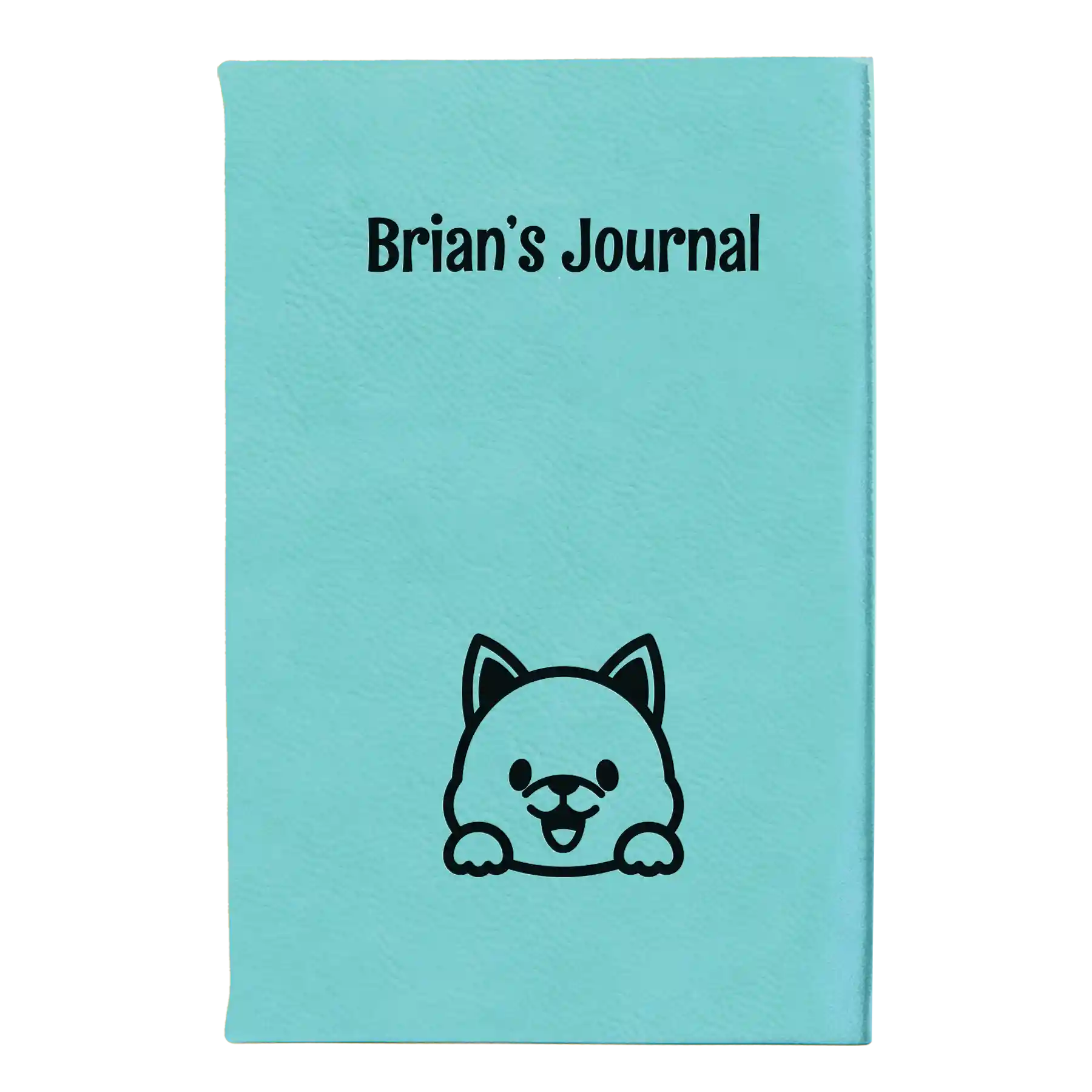 Small teal leatherette journal laser etched with 'Dog Journal' design