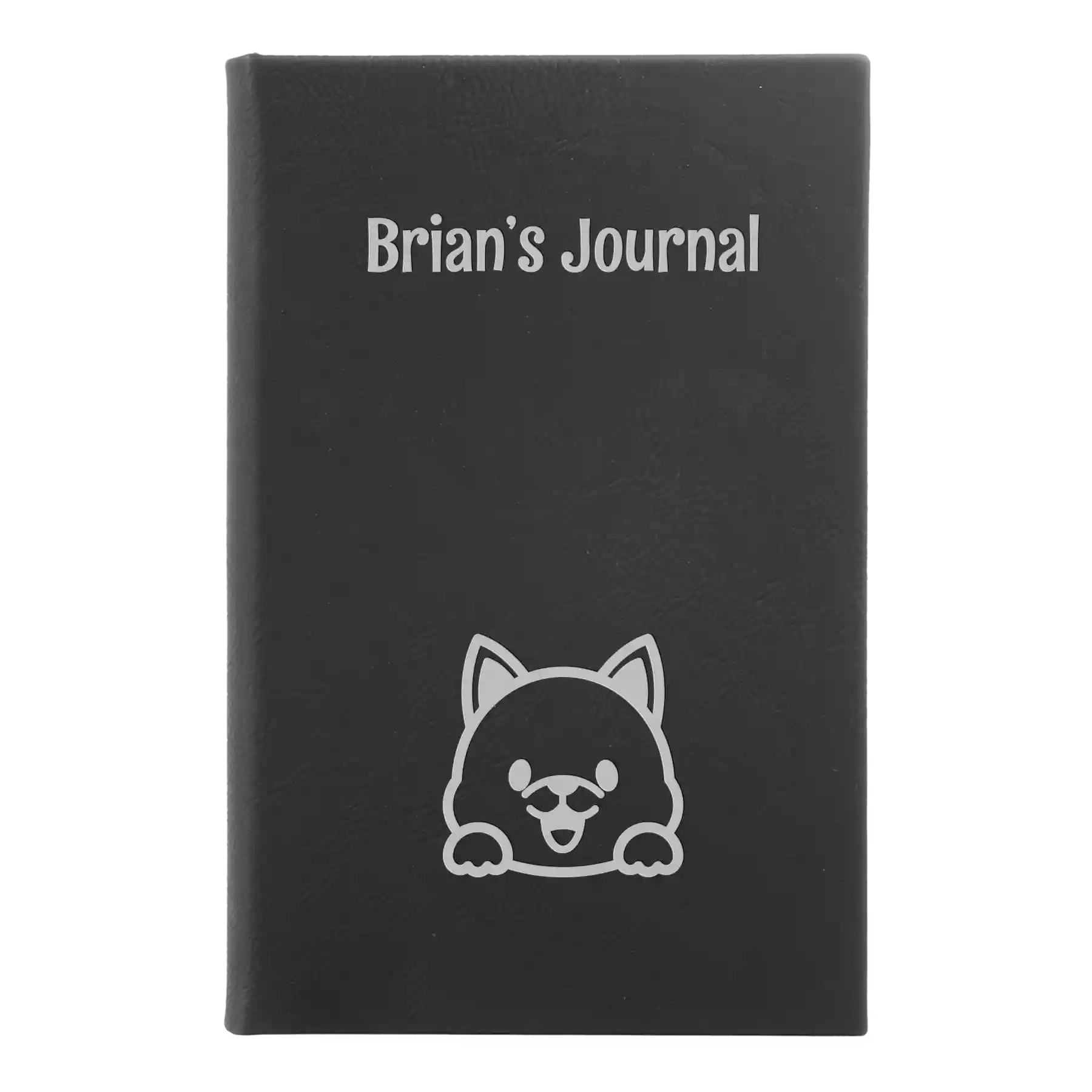 Small black/silver leatherette journal laser etched with 'Dog Journal' design