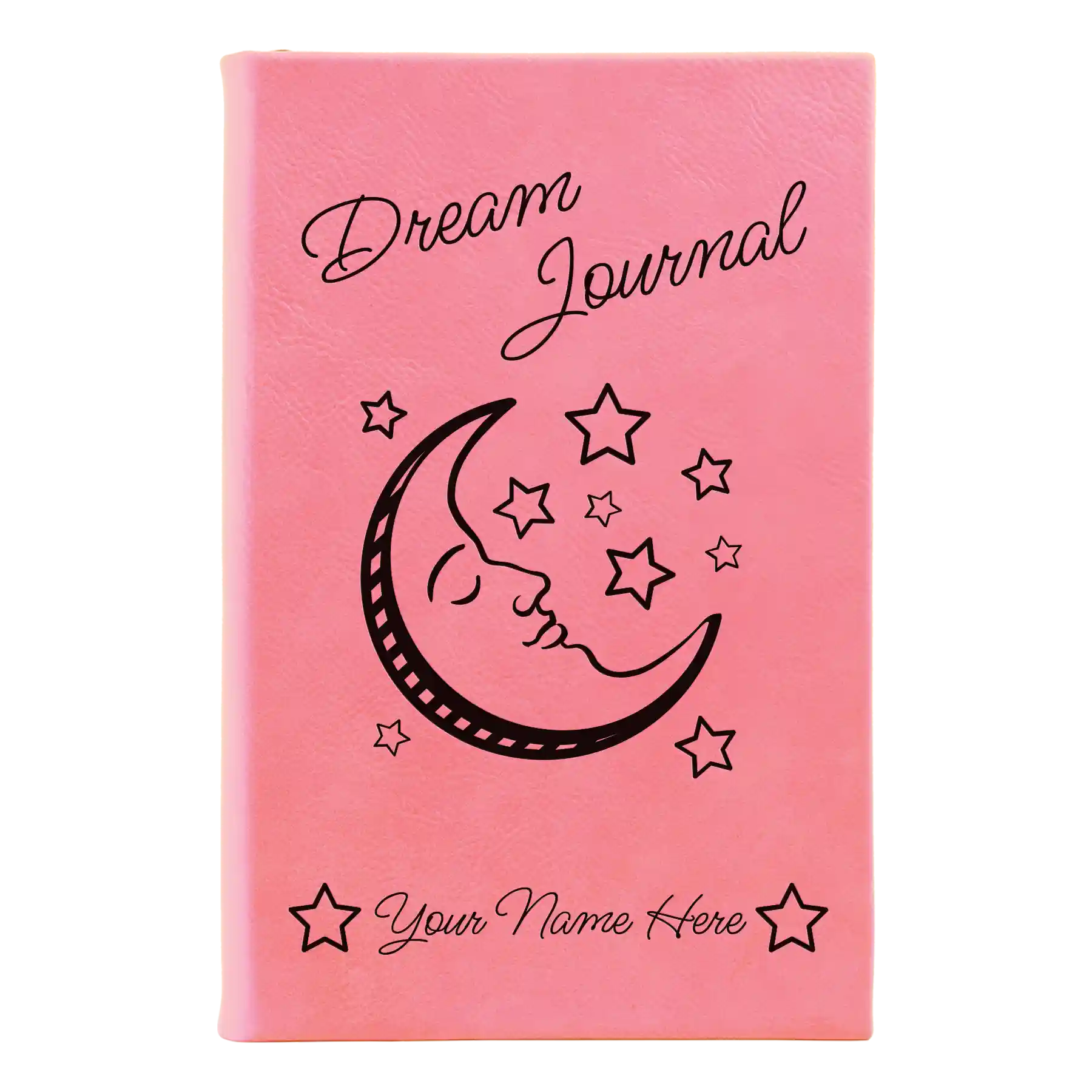 Small pink leatherette journal laser etched with 'Dream Journal' design