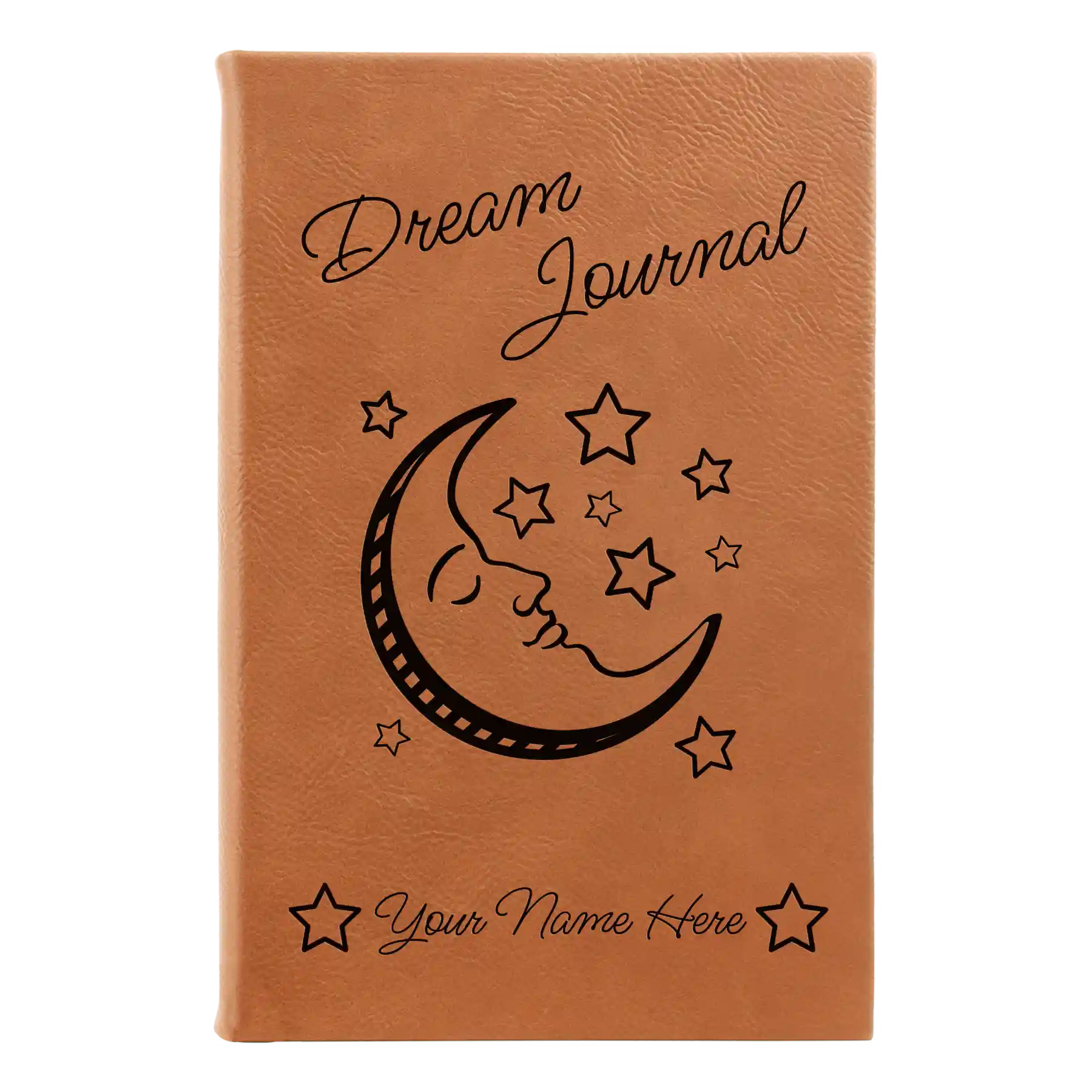 Small rawhide leatherette journal laser etched with 'Dream Journal' design
