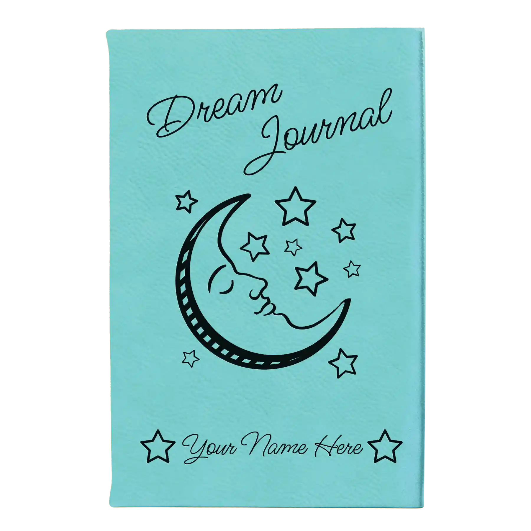 Small teal leatherette sketch book laser etched with 'Dream Journal' design