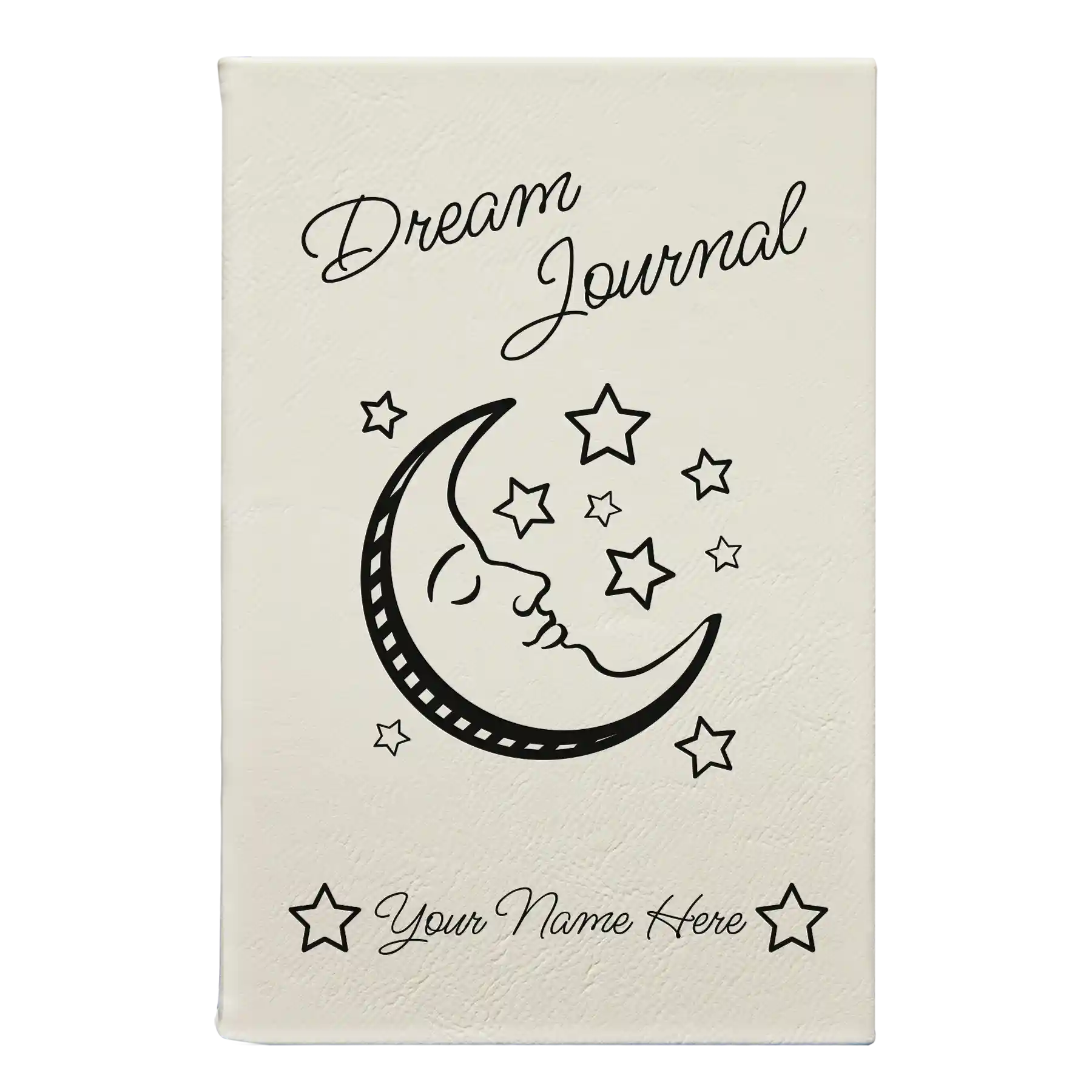 Small white leatherette sketch book laser etched with 'Dream Journal' design