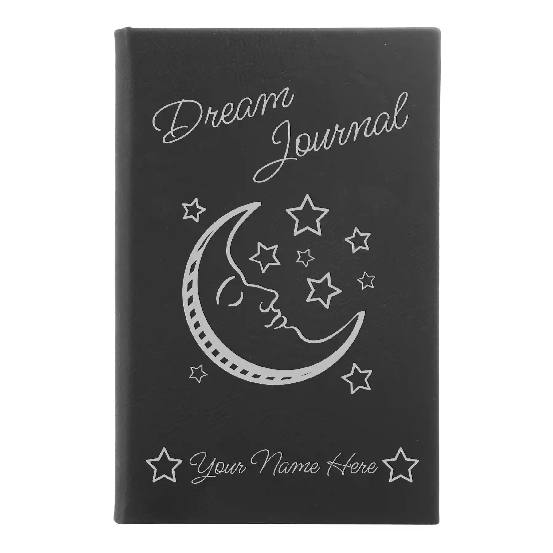 Small black/silver leatherette sketch book laser etched with 'Dream Journal' design