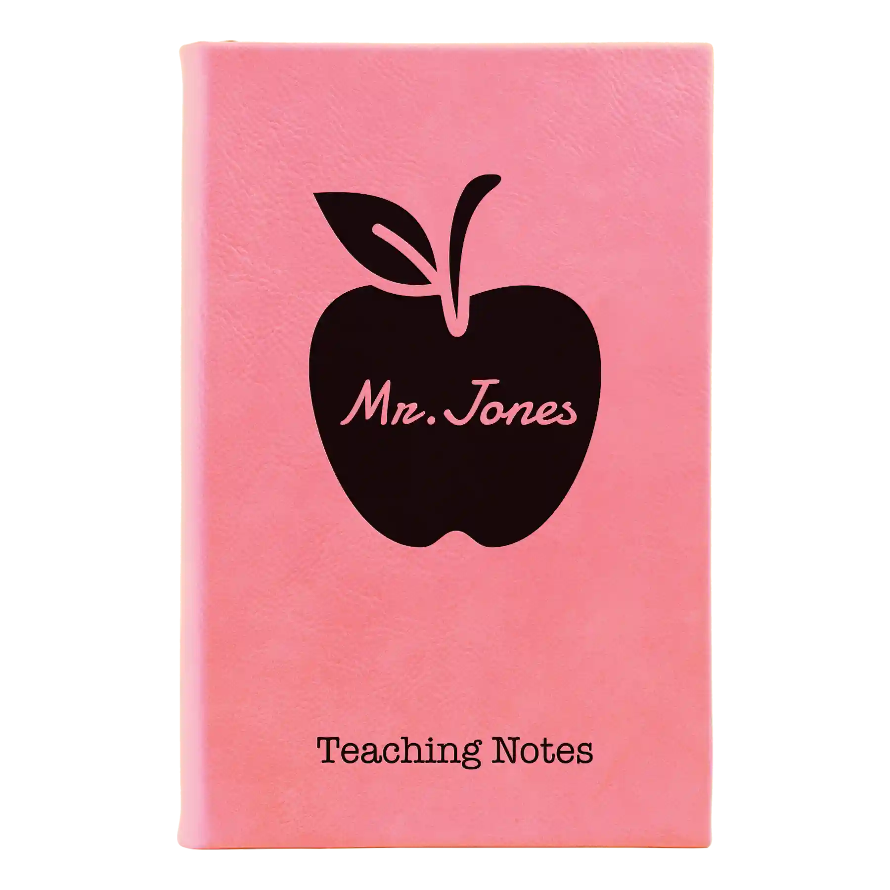 Small pink leatherette journal laser etched with 'Teacher Apple' design