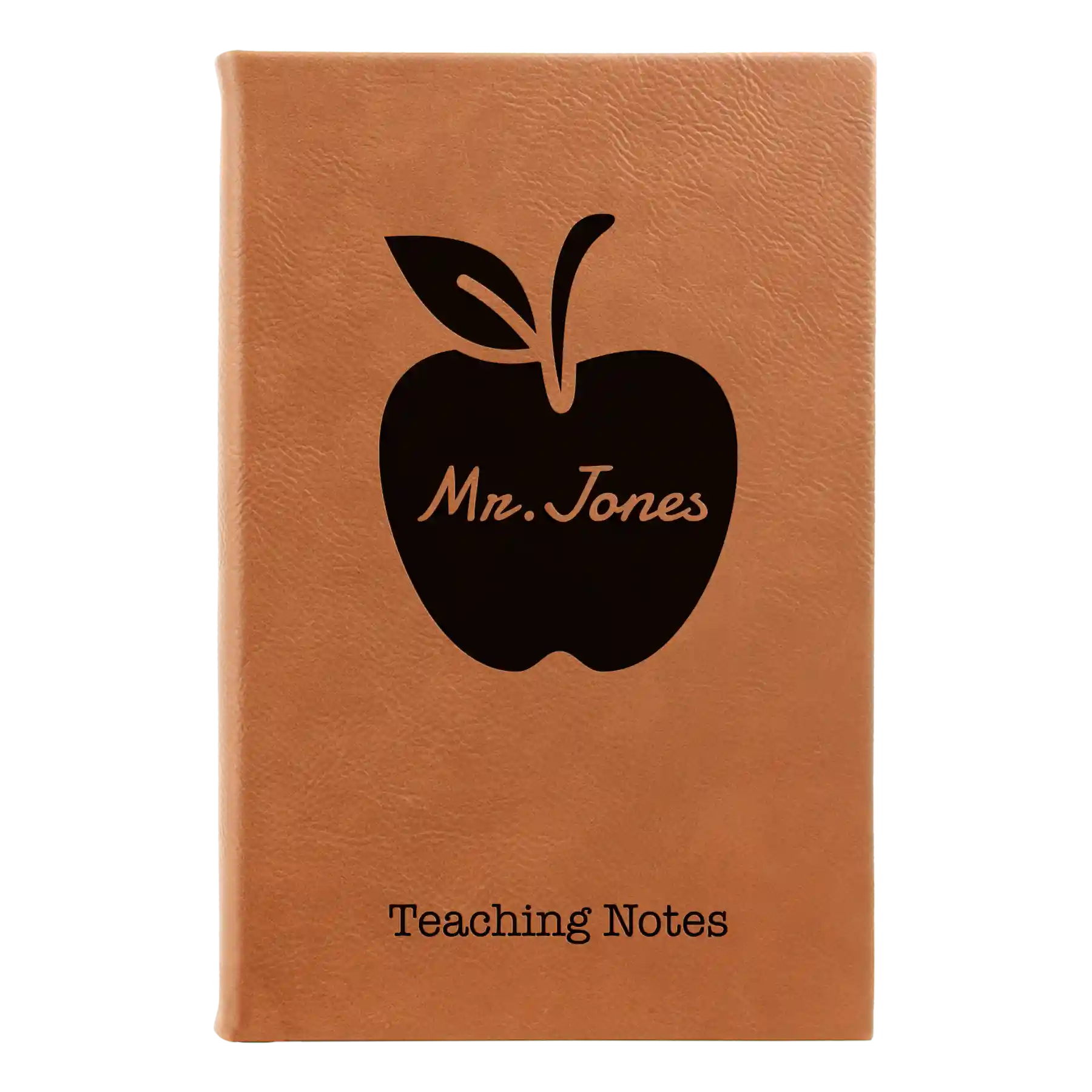Small rawhide leatherette journal laser etched with 'Teacher Apple' design