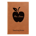 Small rawhide leatherette sketch book laser etched with 'Teacher Apple' design