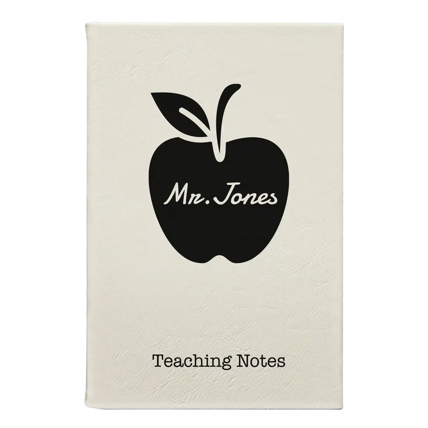 Small white leatherette journal laser etched with 'Teacher Apple' design