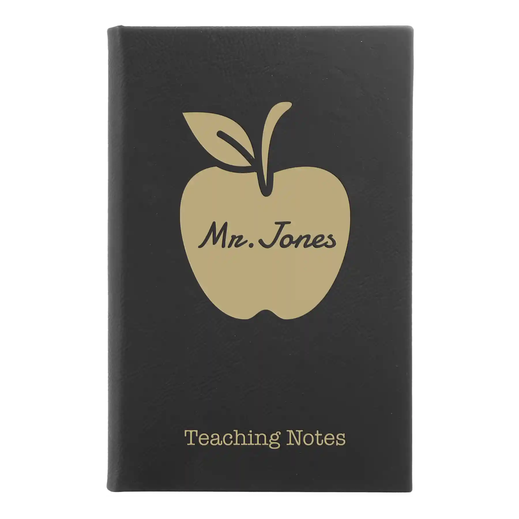Small black/gold leatherette journal laser etched with 'Teacher Apple' design