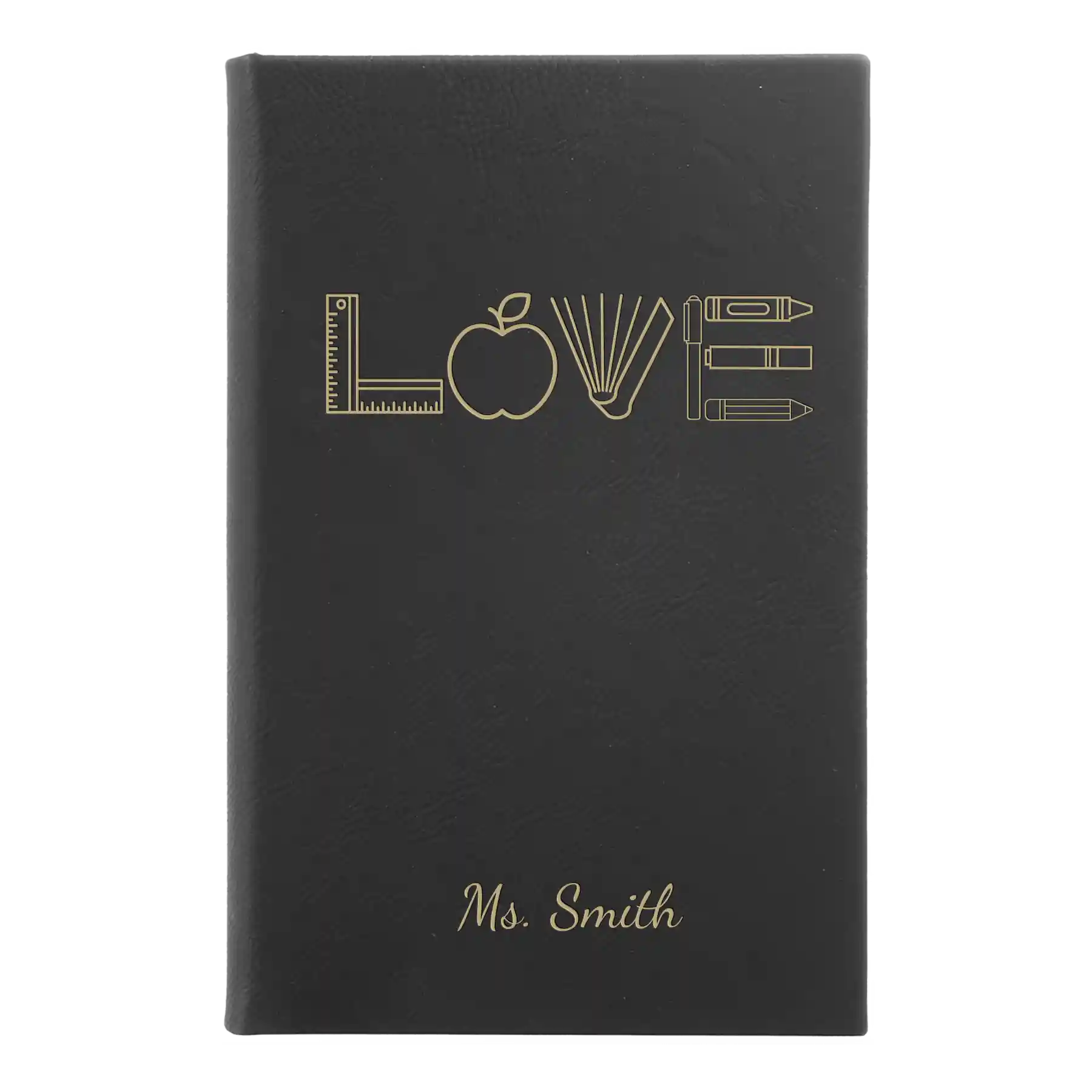 Small black/gold leatherette journal laser etched with 'Teacher Love' design