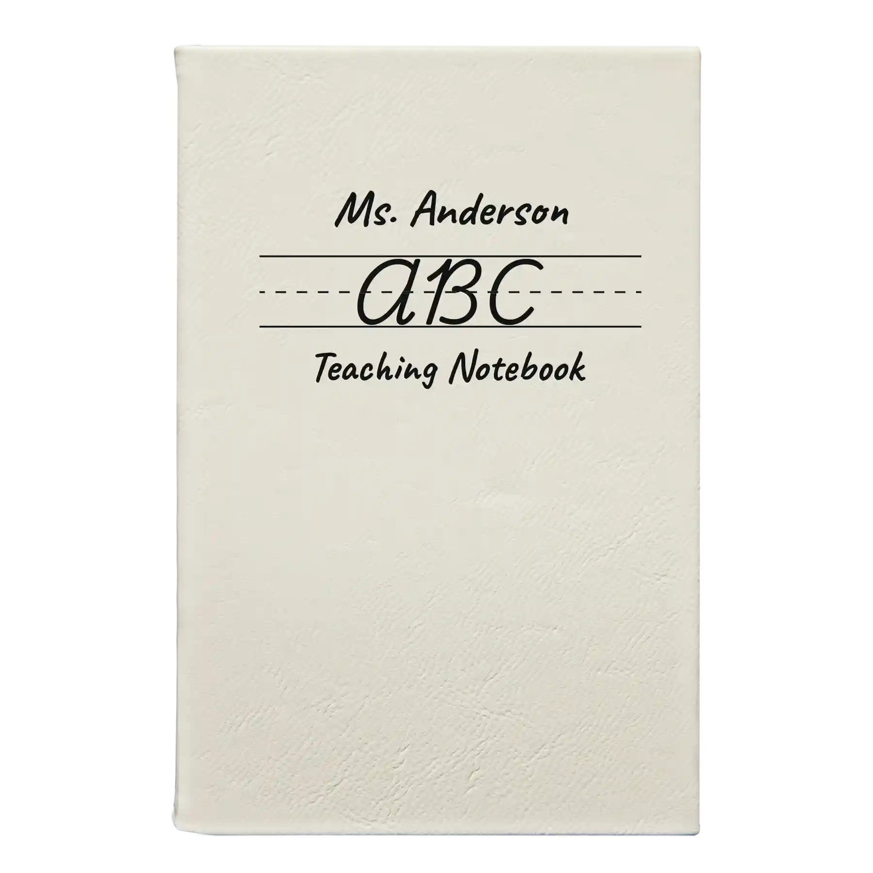 Small white leatherette journal laser etched with 'Teaching Notebook' design