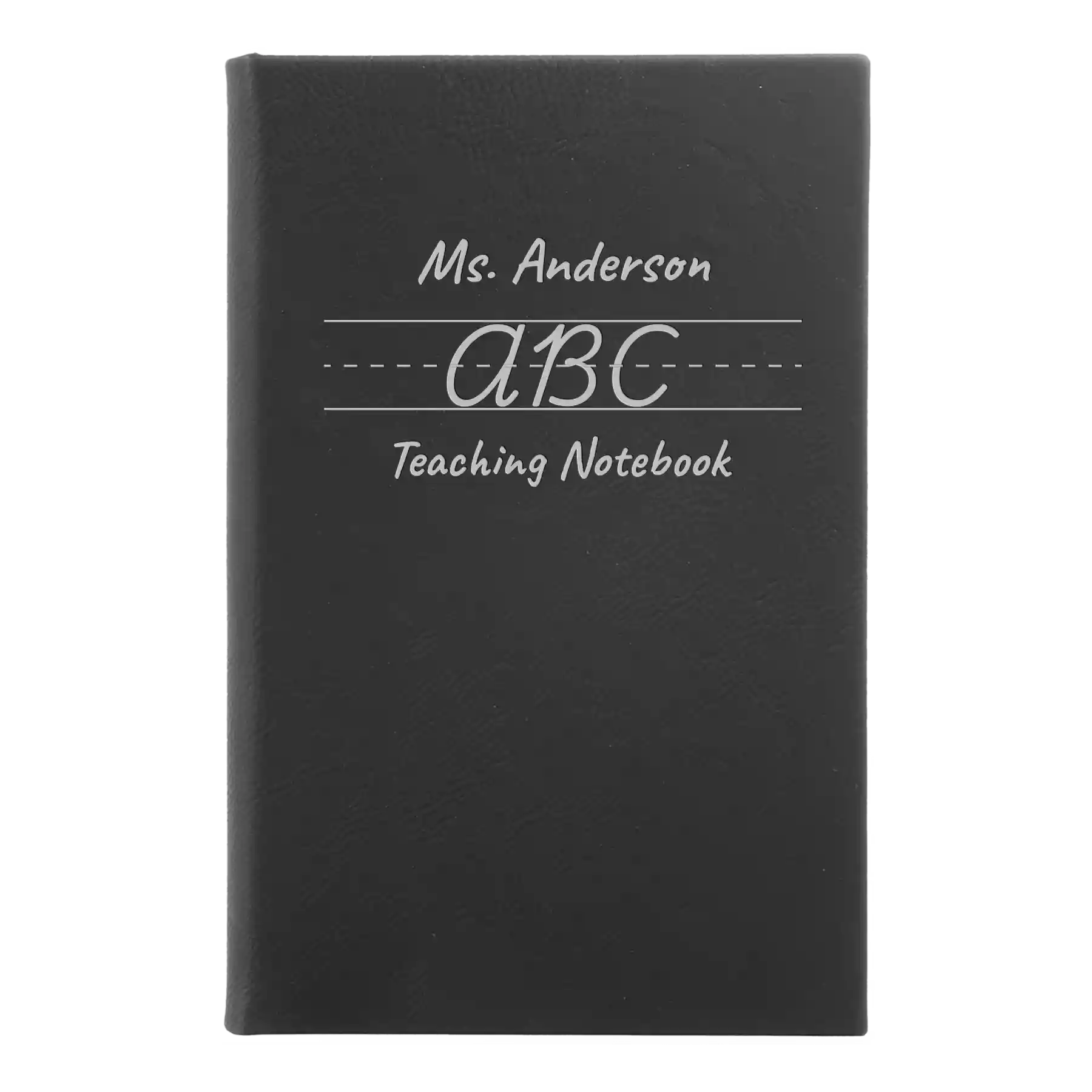 Small black/silver leatherette journal laser etched with 'Teaching Notebook' design