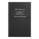 Small black/silver leatherette sketch book laser etched with 'Teaching Notebook' design