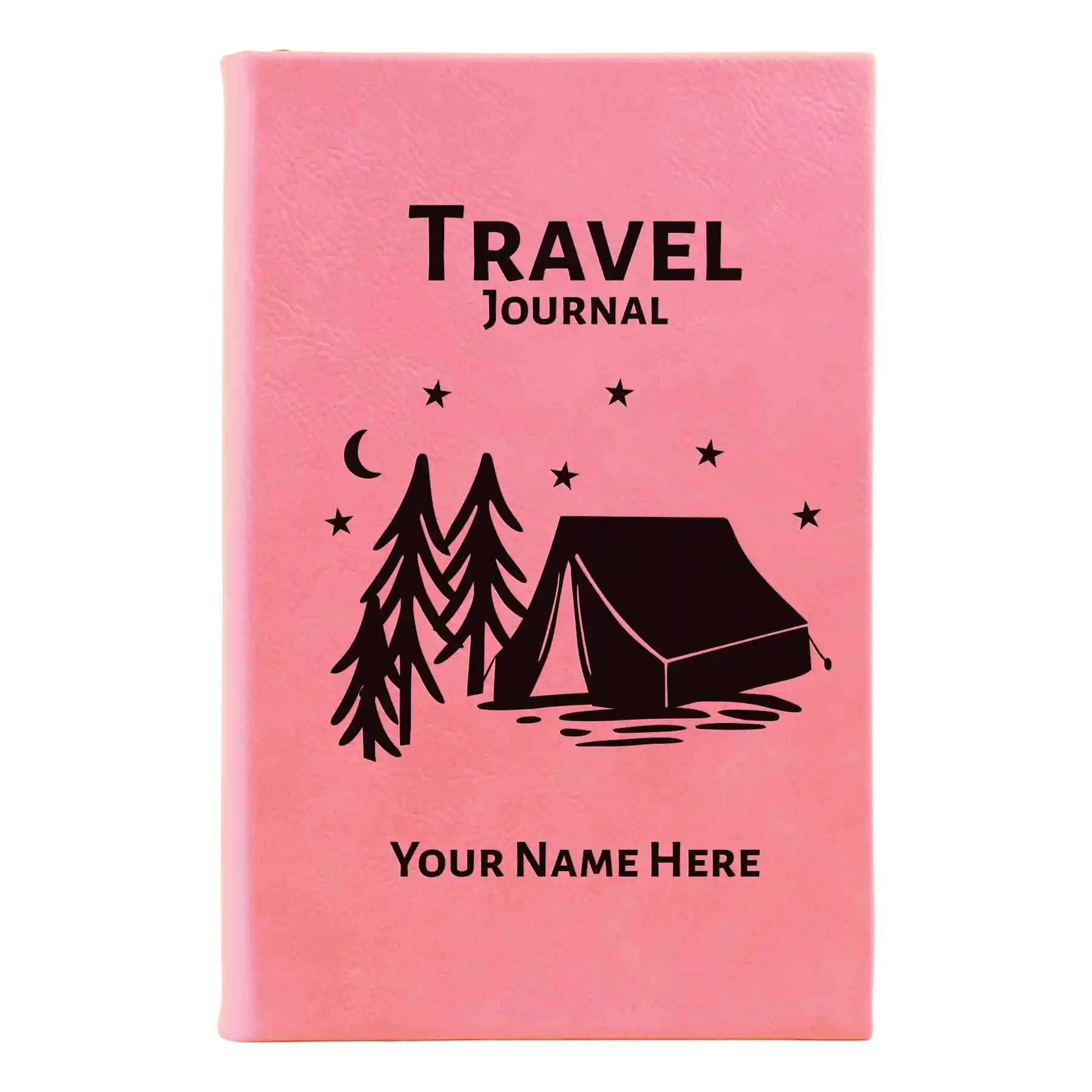 Small pink leatherette journal laser etched with 'Travel Journal' design