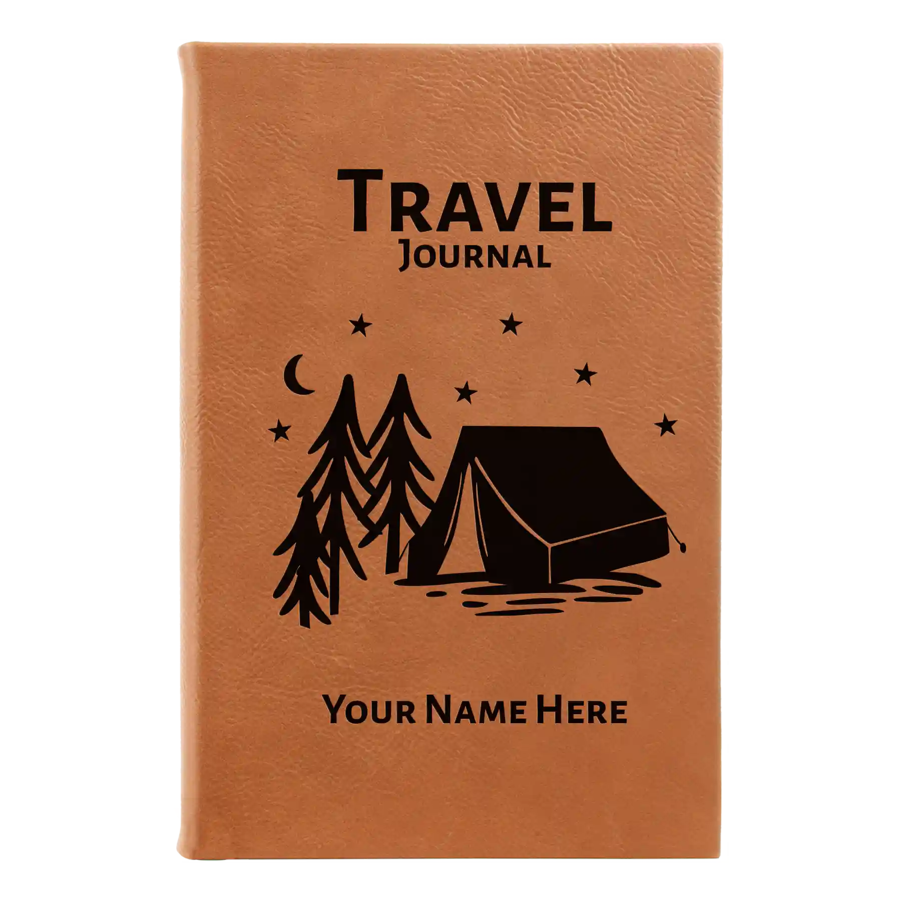Small rawhide leatherette journal laser etched with 'Travel Journal' design