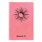 Small pink leatherette journal laser etched with 'Sunburst' design