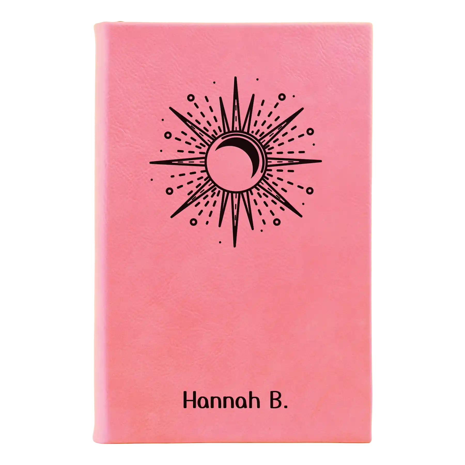 Small pink leatherette journal laser etched with 'Sunburst' design