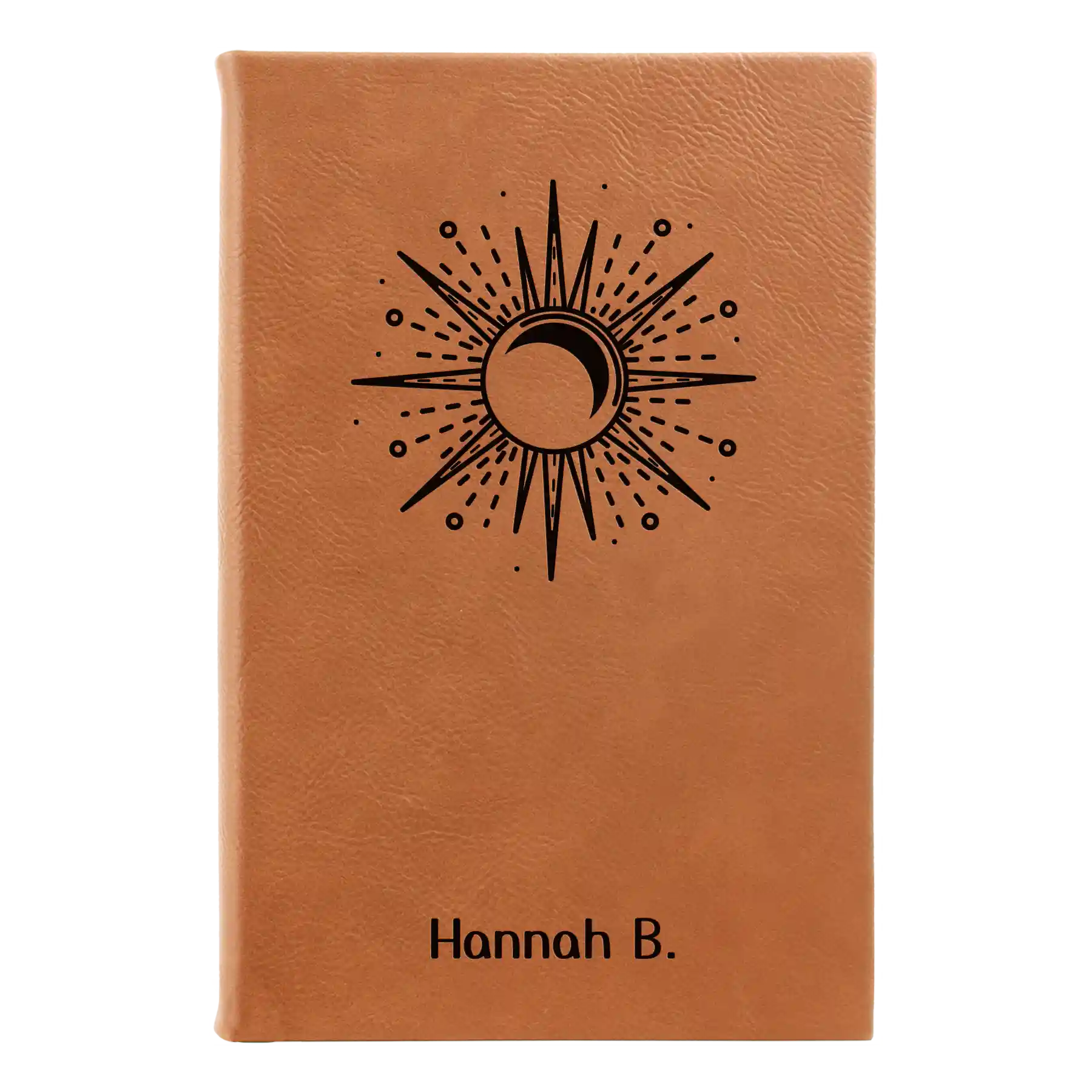 Small rawhide leatherette journal laser etched with 'Sunburst' design