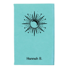 Small teal leatherette sketch book laser etched with 'Sunburst' design