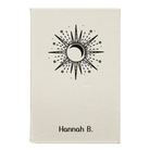 Small white leatherette sketch book laser etched with 'Sunburst' design