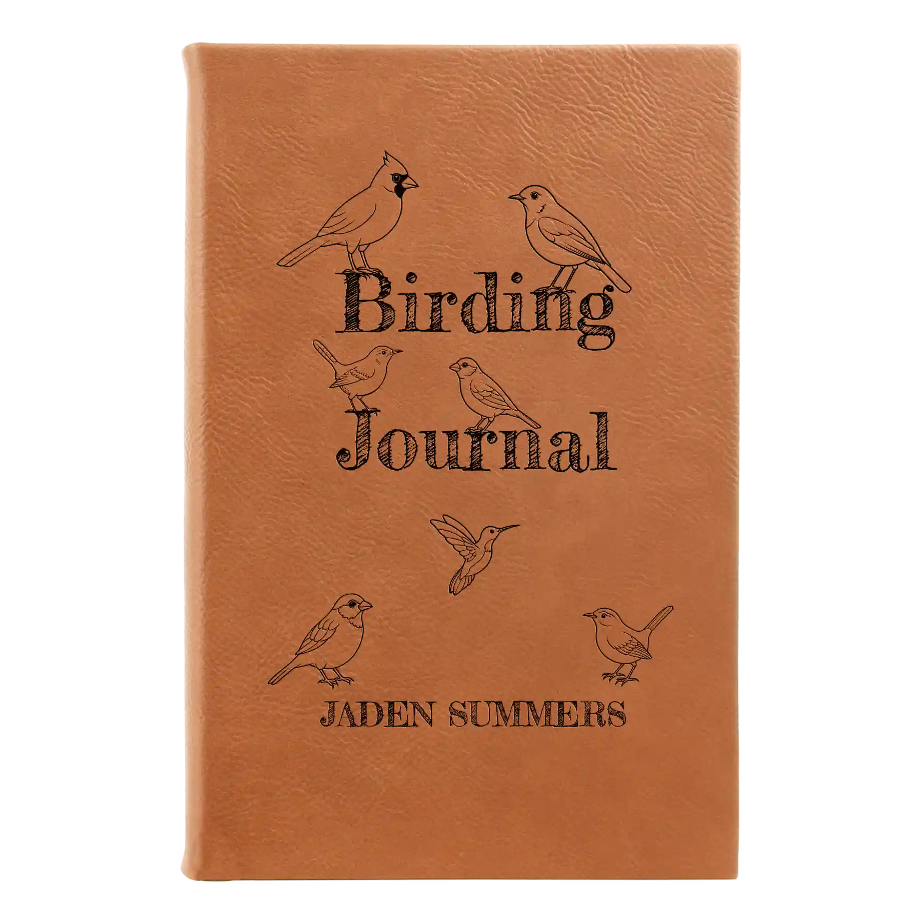 Small rawhide leatherette journal laser etched with 'Birding Journal' design