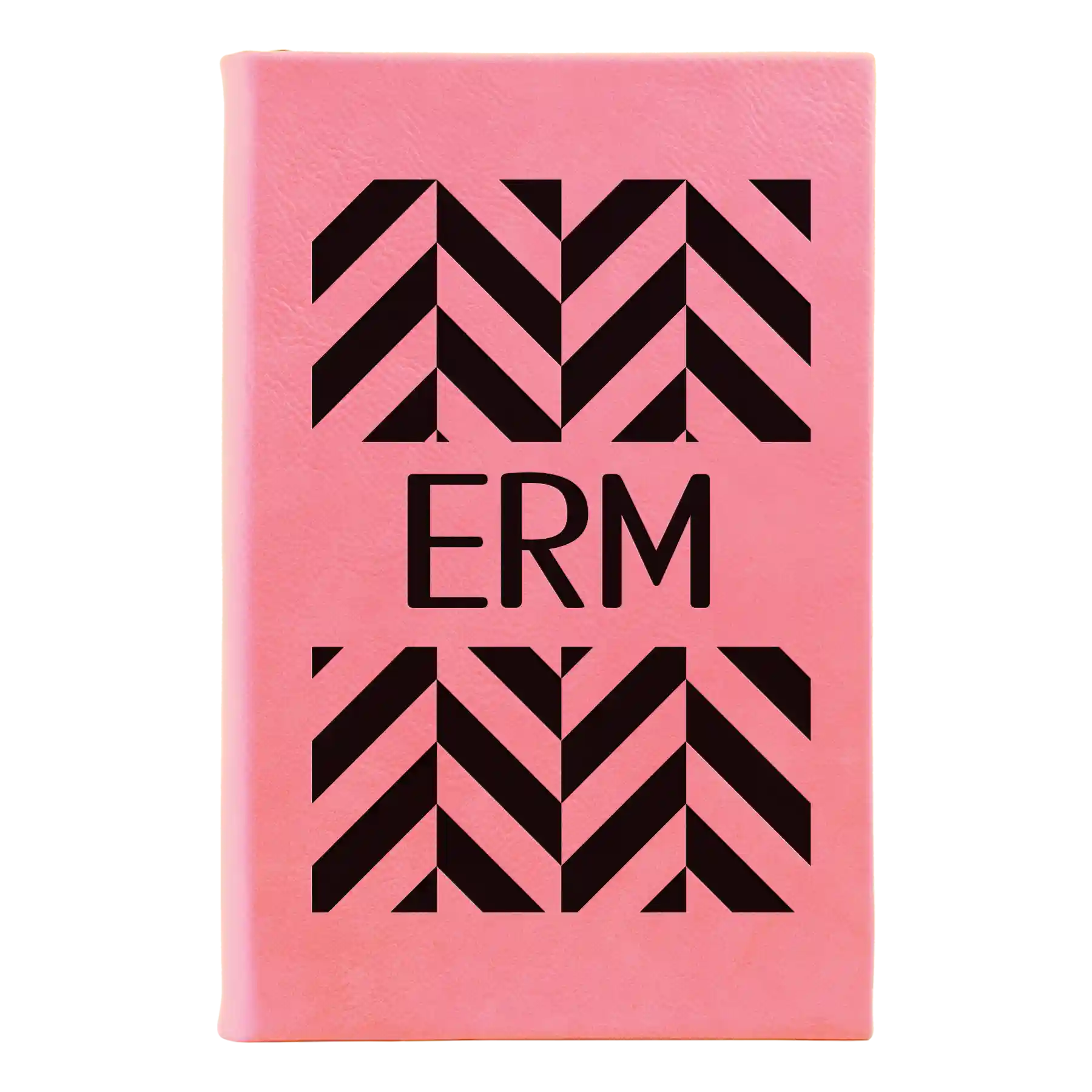 Small pink leatherette journal laser etched with 'Pattern with Initials' design