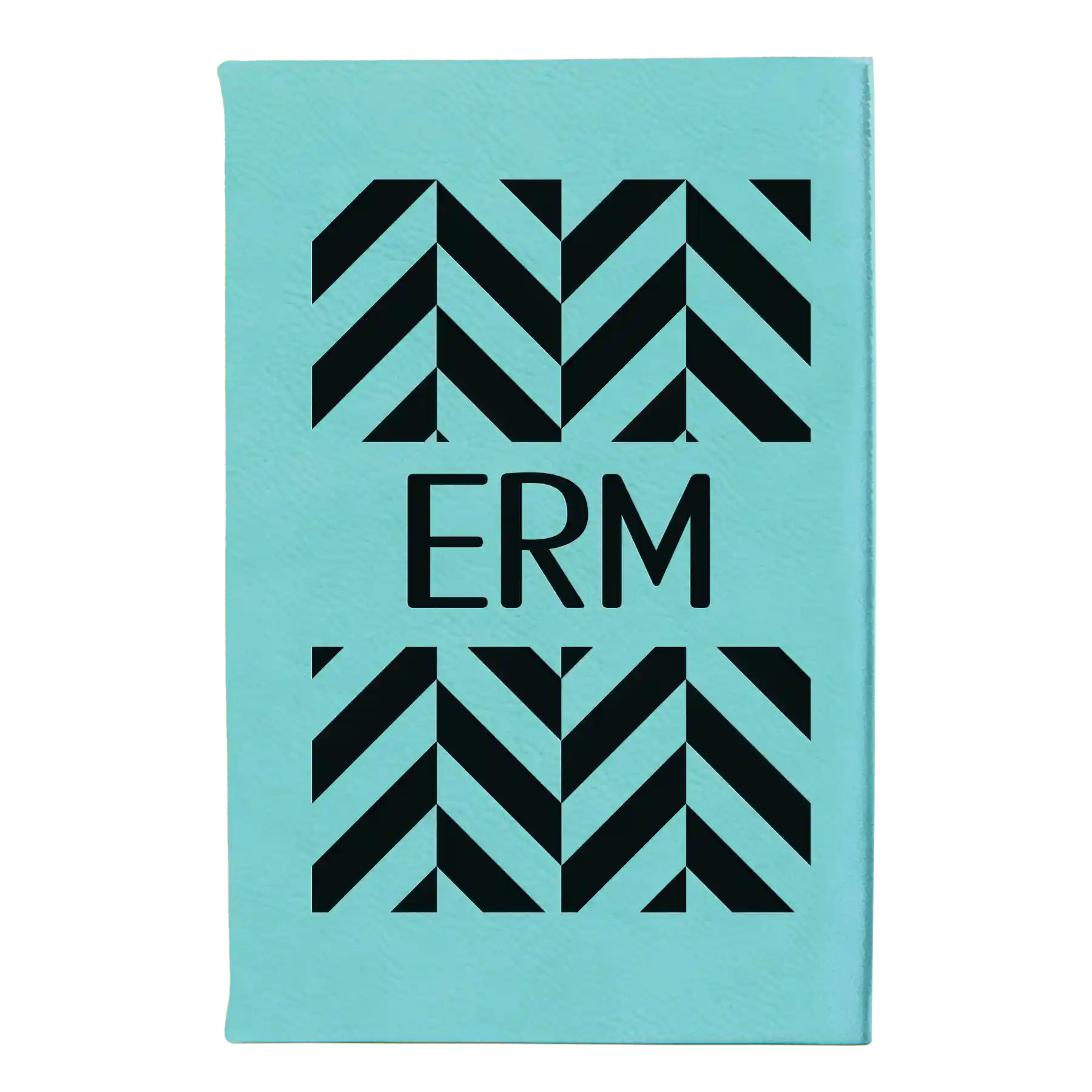 Small teal leatherette journal laser etched with 'Pattern with Initials' design