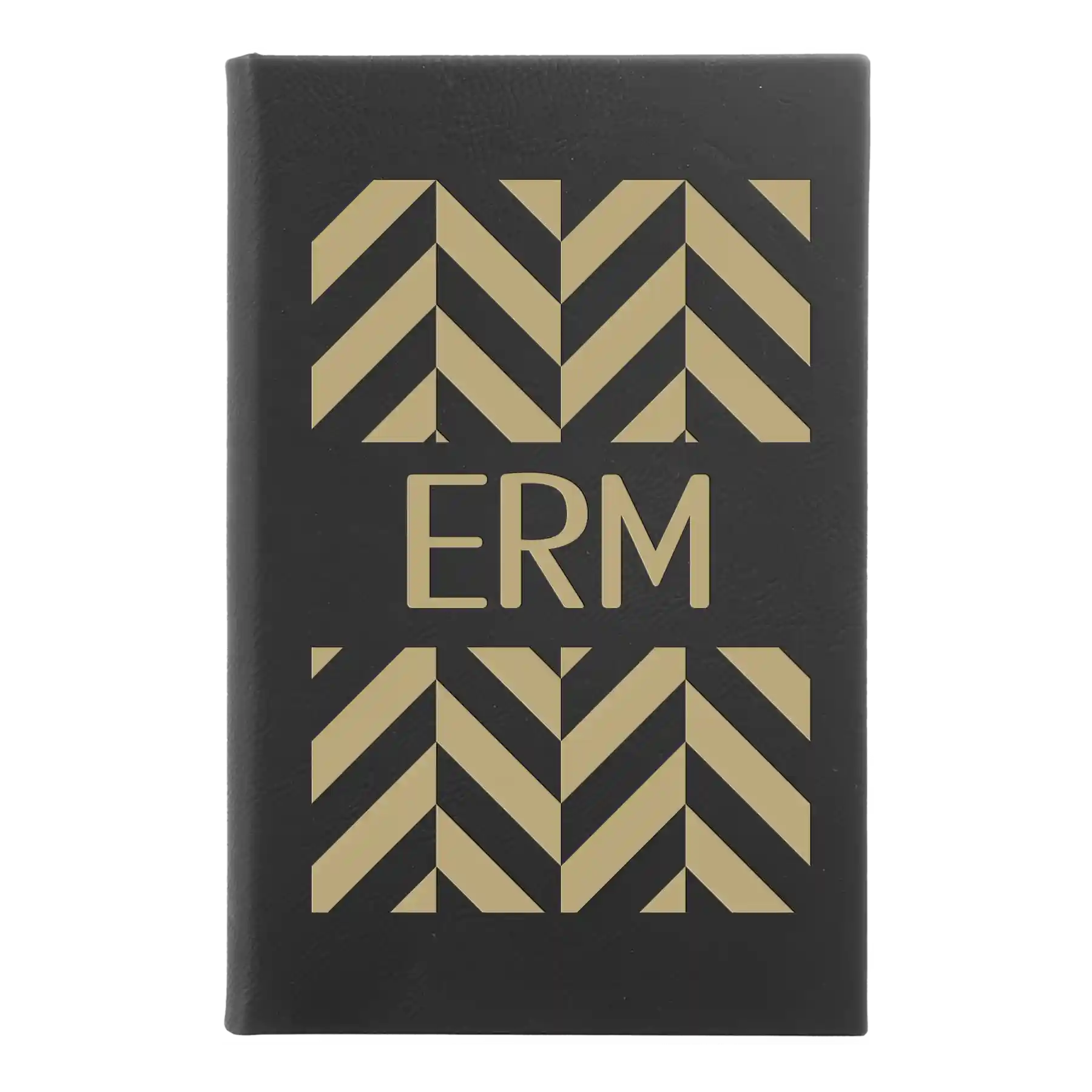 Small black/gold leatherette sketch book laser etched with 'Pattern with Initials' design