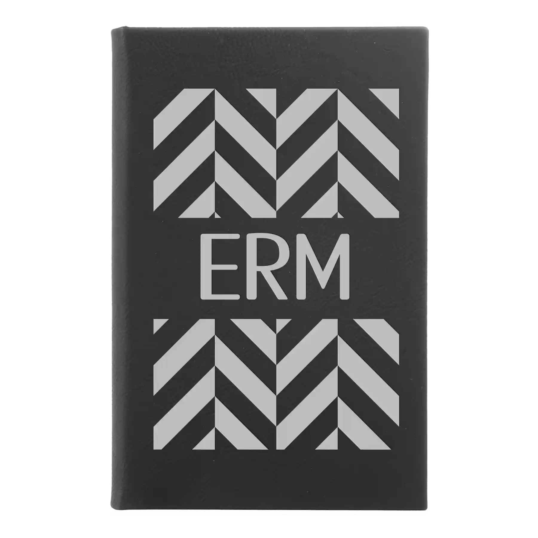 Small black/silver leatherette journal laser etched with 'Pattern with Initials' design