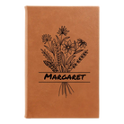 Small rawhide leatherette sketch book laser etched with 'Flower with Name' design