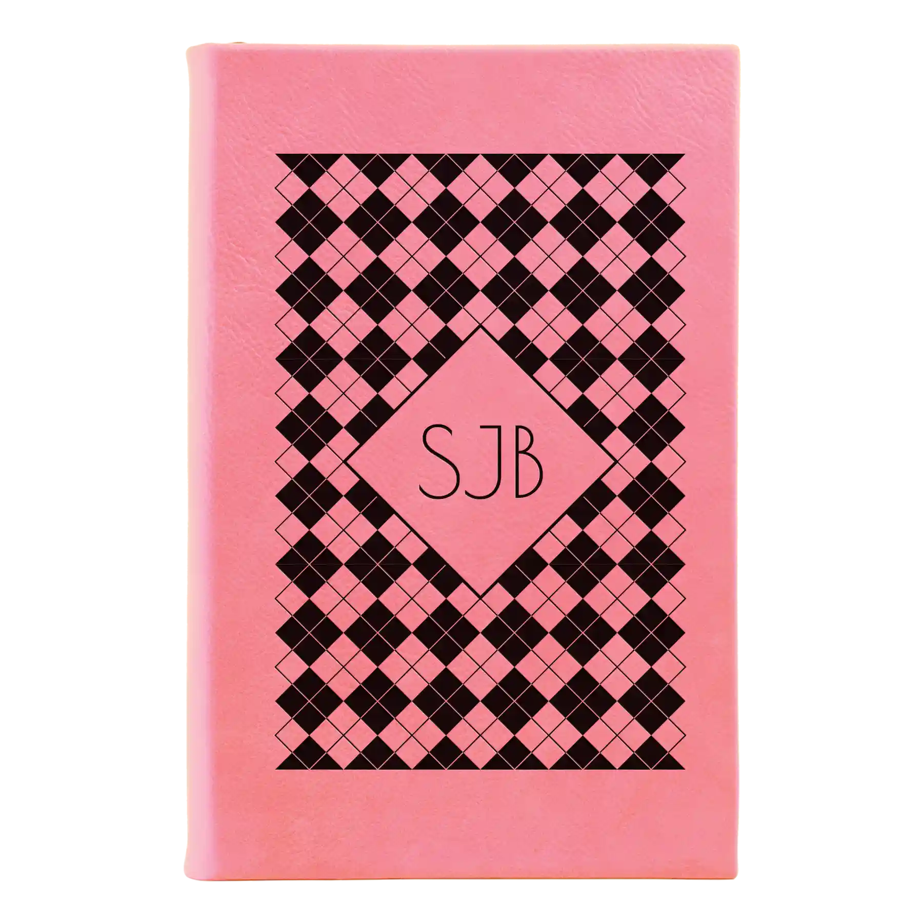 Small pink leatherette journal laser etched with 'Argyle' design