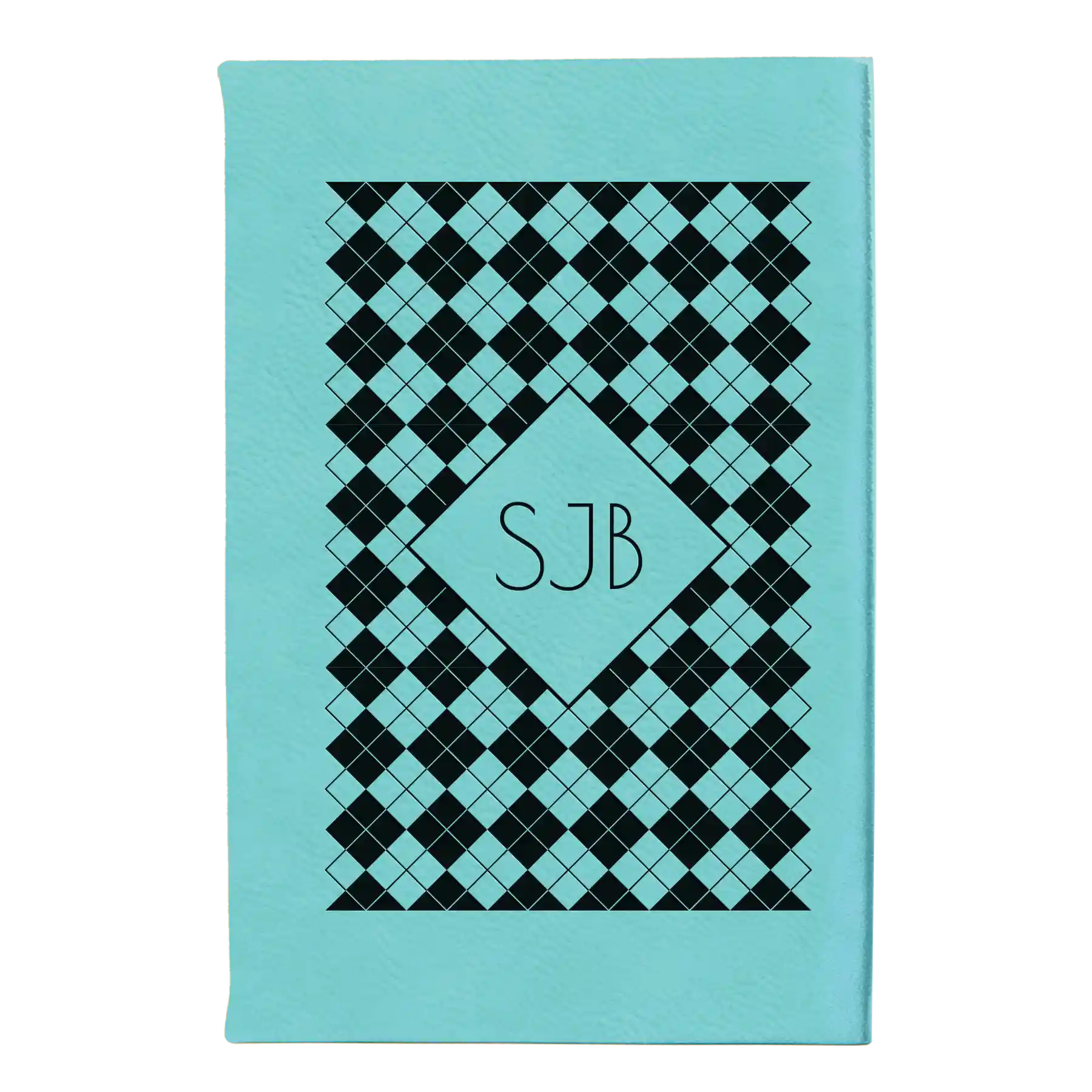 Small teal leatherette journal laser etched with 'Argyle' design